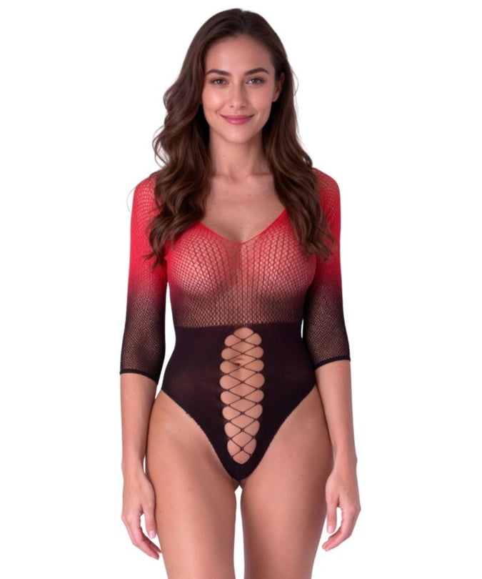 Passie – Bs118 Zwart en Rood Mesh Bodystocking