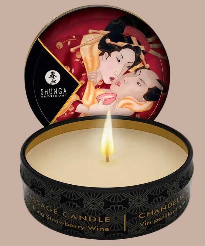 Shunga – Mini Caress bei Kerzenlicht Erdbeeren & Cava Massagekerze 30 ml 