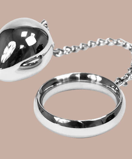 Metal Hard – Cockring 40mm met ketting en metalen bal