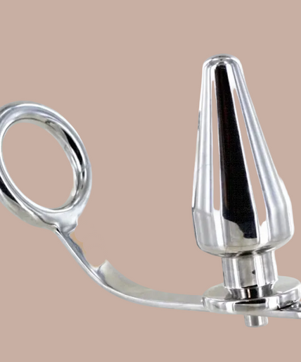 Metal Hard – Ring met anale plug – 80 x 55 mm