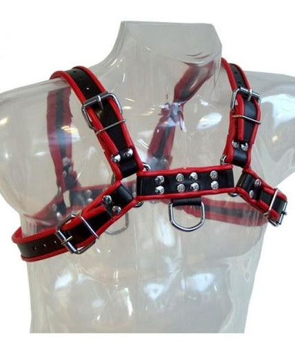 Leather Body – Ketten-Geschirr III Schwarz / Rot 