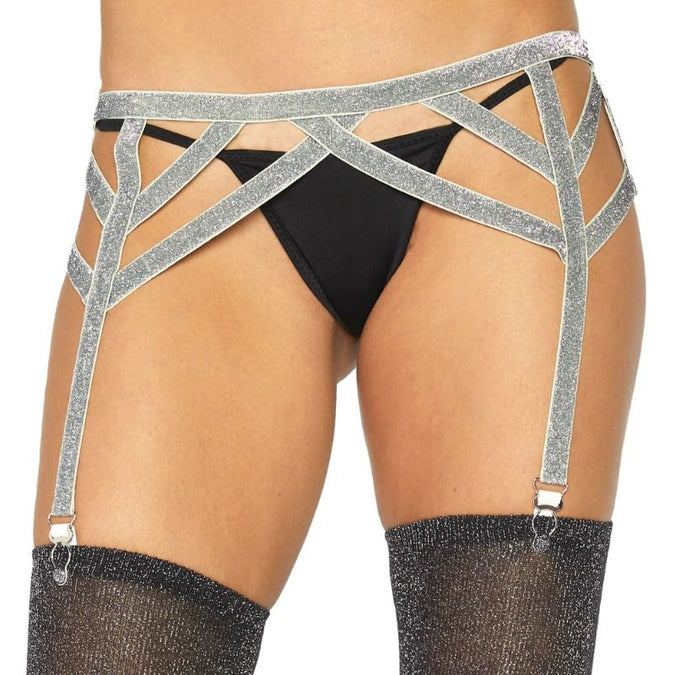 Leg Avenue – Zilveren Lurex Elastische Jarretelriem One Size