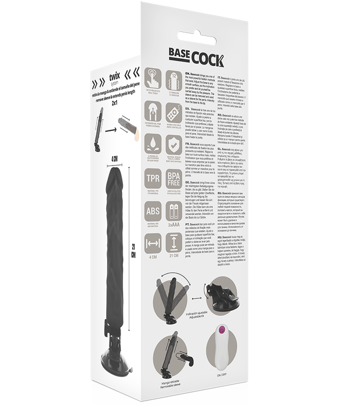 Basecock – Realistic Vibrator Remote Control Black 21 Cm -O- 4 Cm