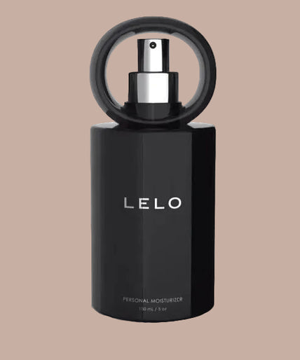 LELO Personal Moisturizer 150 ml black pump bottle beside its black carton.