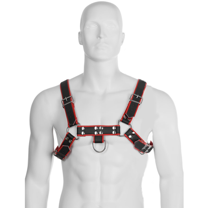 Leather Body – Ketten-Geschirr III Schwarz / Rot 