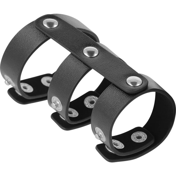 Darkness – Verstellbarer Leder-Doppel-Penis- und Hodengürtel