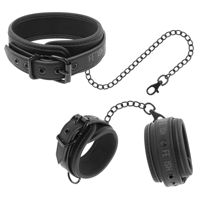 Fetish Submissive – Vegane Leder-Halskette und Handschellen mit Nopren-Futter