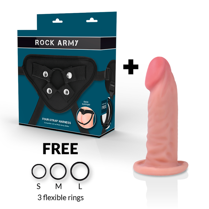 Rockarmy – Harness + Dual-Density Tiger realistischer Dildo 14 cm – O – 4,46 cm