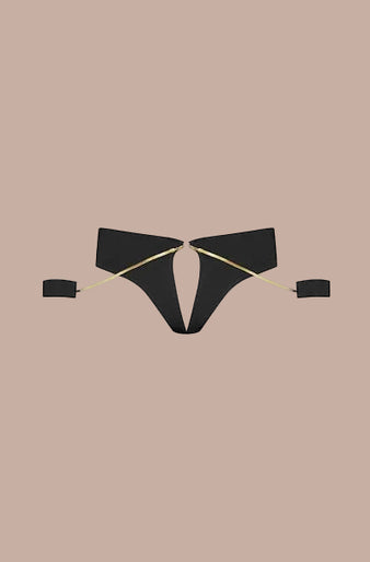 Maison Close – Tapage Nocturne Offener Schmuck-Tanga mit Handschellen Schwarz