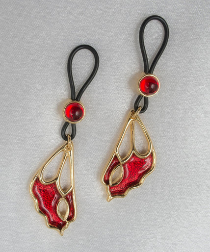 Sylvie Monthulé Dual Red Butterfly Wings Nipple Design Gold - Pleasurements